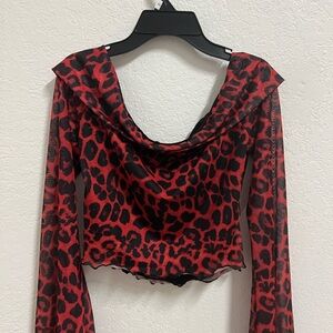 SHEIN Red and Black Backless Crop Blouse with Sailor Collar
